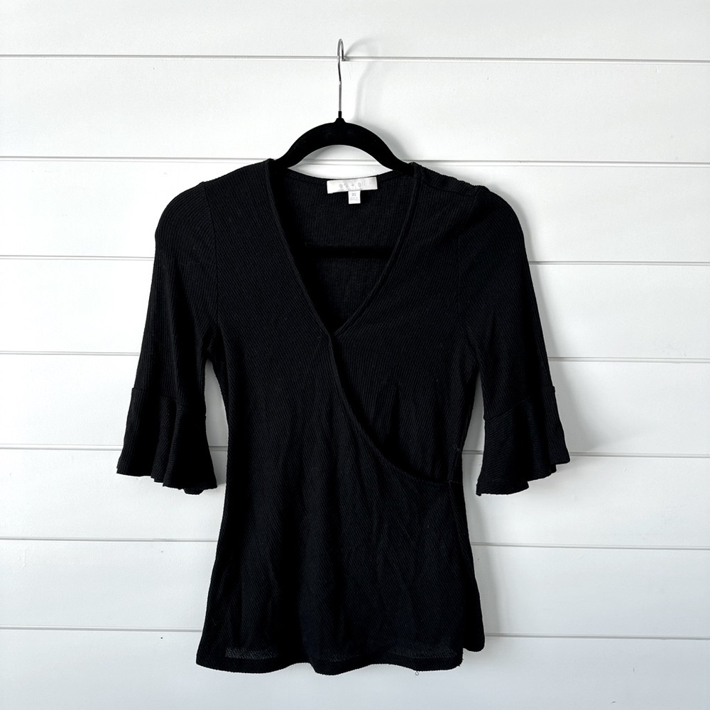 **Anthropologie Black Wrap Top - Size XS**